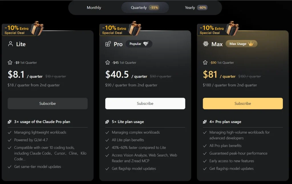 GLM-4.7 quarterly plans details